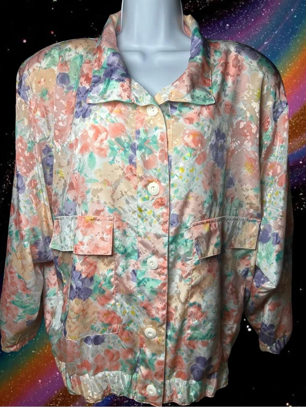 Vintage 80’s Pastel floral watercolor jacket.